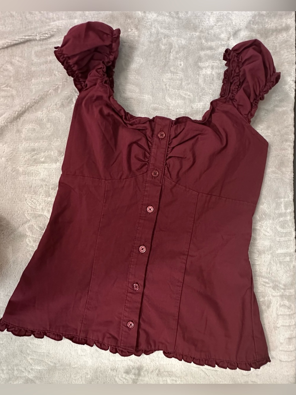 Hollister Milkmaid Ruched Button Front Peplum Top Burgundy Small